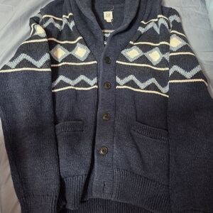 GAP Men's Dark Blue Cardigan with Geometric Design